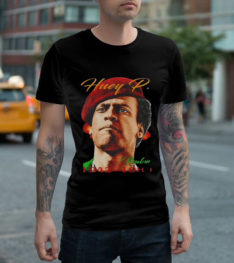Huey P. Newton 1942 1989 Red Beret Green Jacket T-Shirt