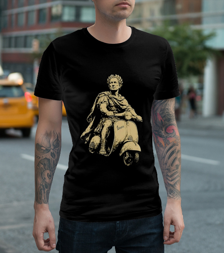 Julius Caesar Vespa Scooter Roman Warrior Motif T-Shirt
