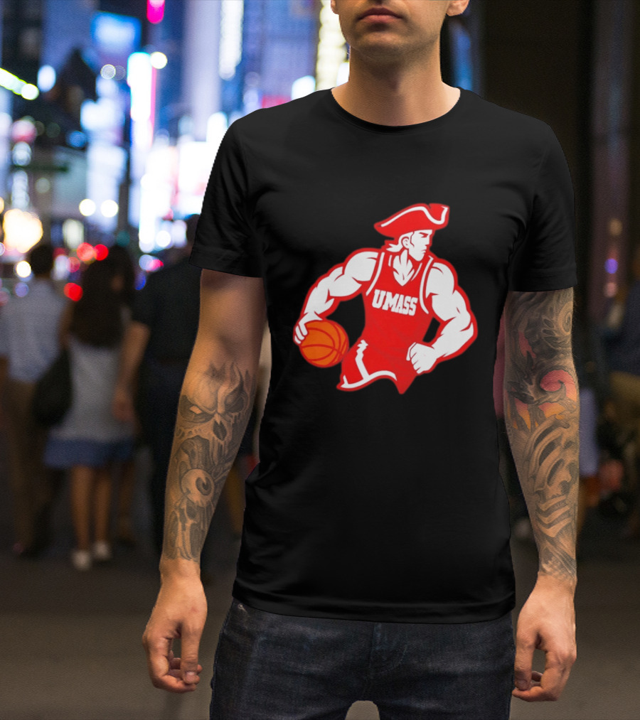 UMass Basketball Player Minuteman Holding Basketball T-Shirt