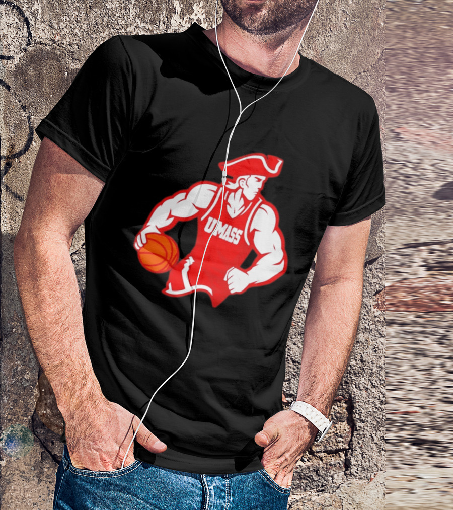 UMass Basketball Player Minuteman Holding Basketball T-Shirt