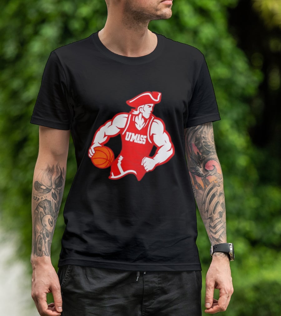 UMass Basketball Player Minuteman Holding Basketball T-Shirt