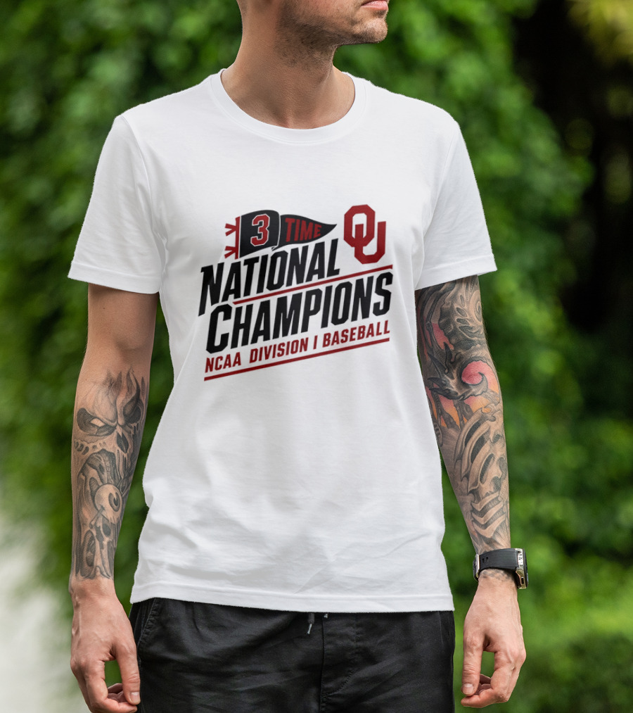 3 Time National Champions OU NCAA Division I Baseball T-Shirt