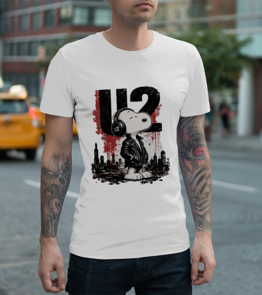 Snoopy U2 On Sky One Dream One Fearless Heart Urban Skyline T-Shirt
