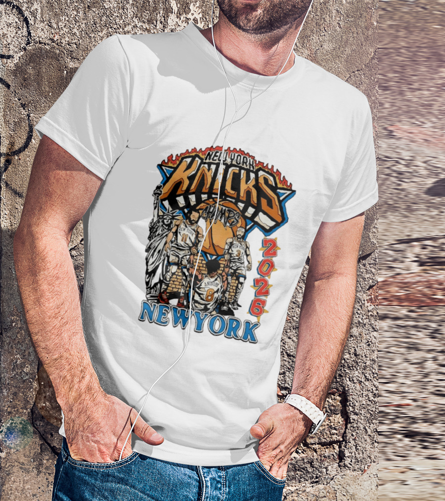 New York Knicks 2026 Champs Jalen Brunson OG Anunoby Josh Hart Statue Of Liberty T-Shirt