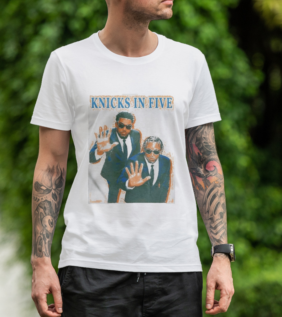 Knicks In Five Mikal Bridges Og Anunoby Players In Suits T-Shirt