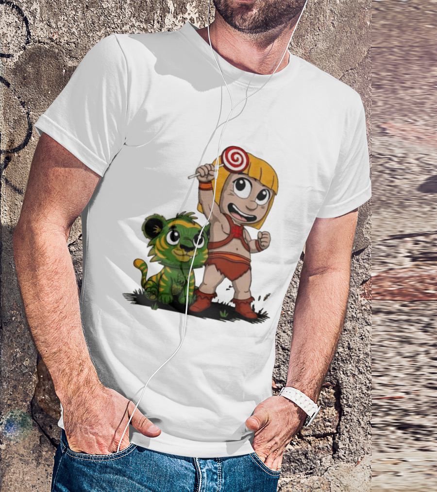 Master Of Kindergarten He Man Chibi With Tiger And Lollipop T-Shirt