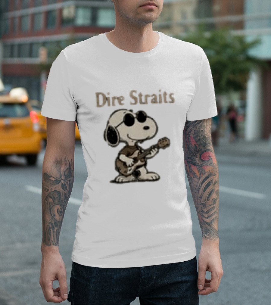 Snoopy Dire Straits Follow The Rhythm Trust The Road Enjoy The Ride Vintage Character Playing Guitar T-Shirt