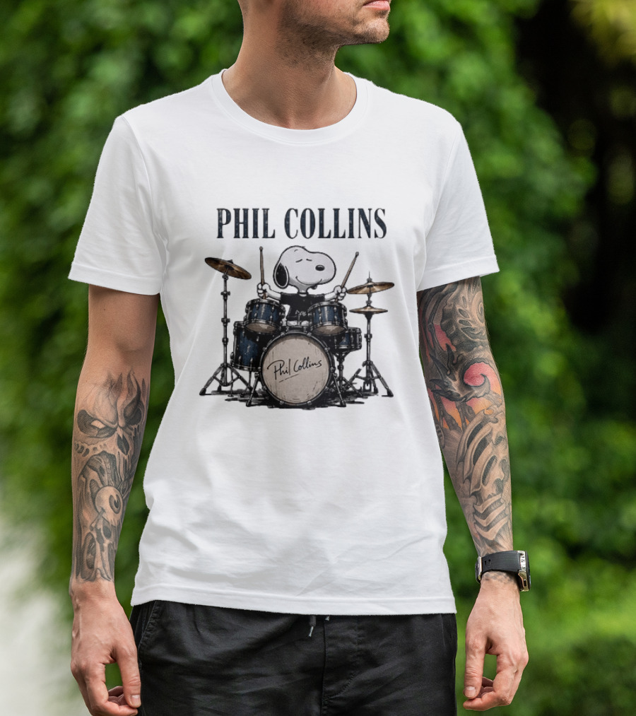 Snoopy Playing Drums Phil Collins Feel The Rhythm Trust The Heart Let It Flow T-Shirt