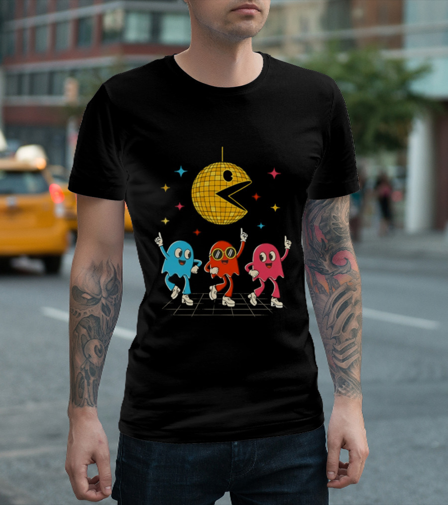 Pac Man Disco Ball And Ghosts Dance Arcade Party T-Shirt