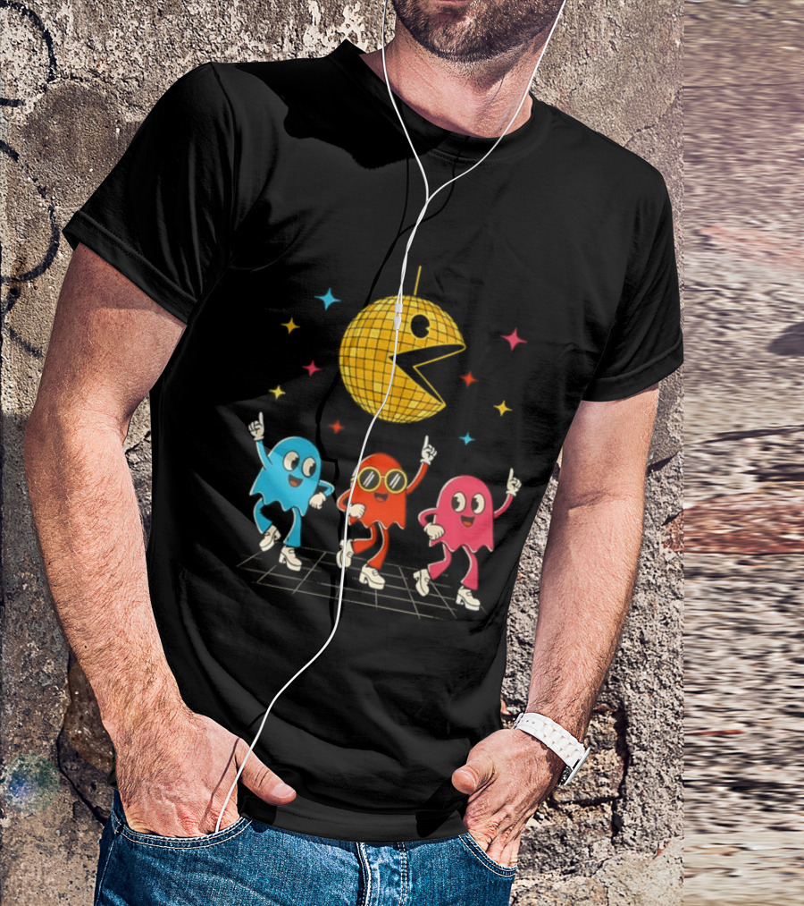 Pac Man Disco Ball And Ghosts Dance Arcade Party T-Shirt