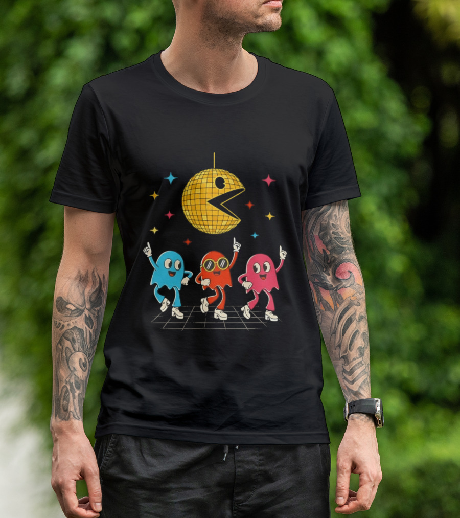 Pac Man Disco Ball And Ghosts Dance Arcade Party T-Shirt