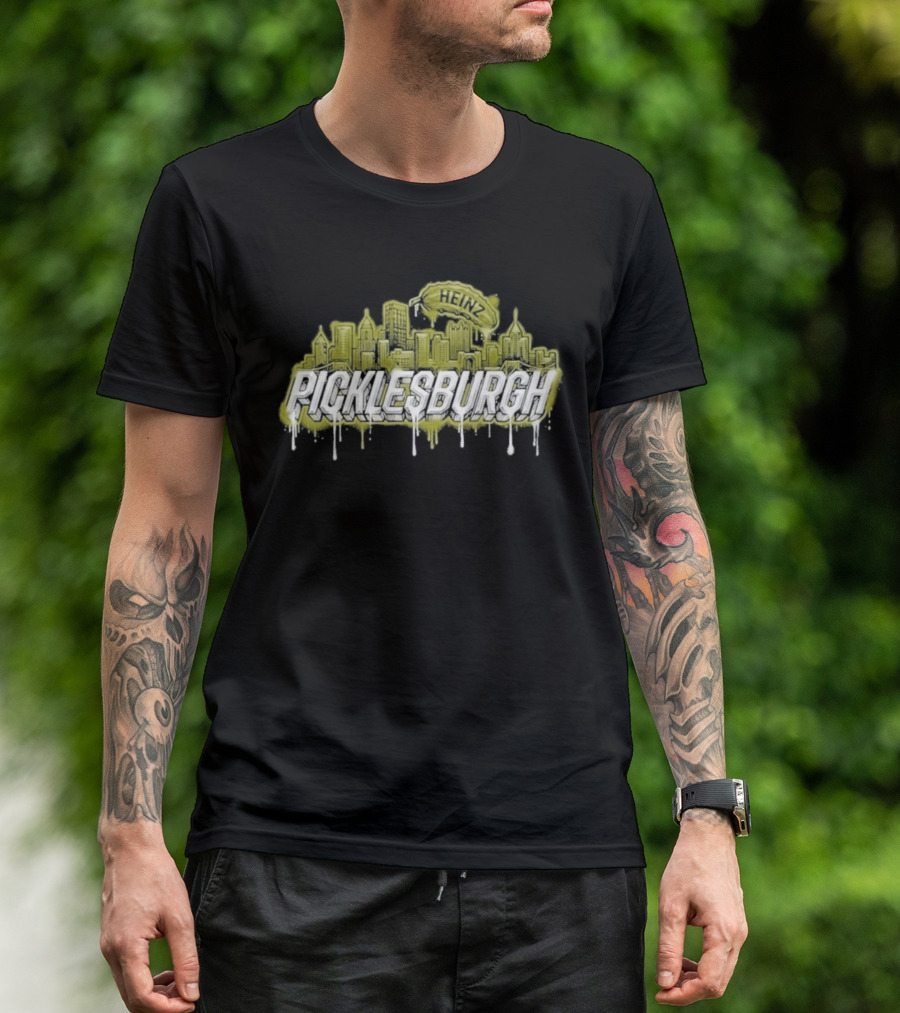 Picklesburgh Pittsburgh Skyline Graffiti With Pickle Balloon T-Shirt