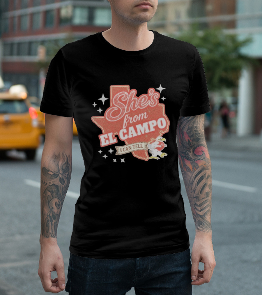 She's From El Campo I Can Tell Texas Outline Football T-Shirt