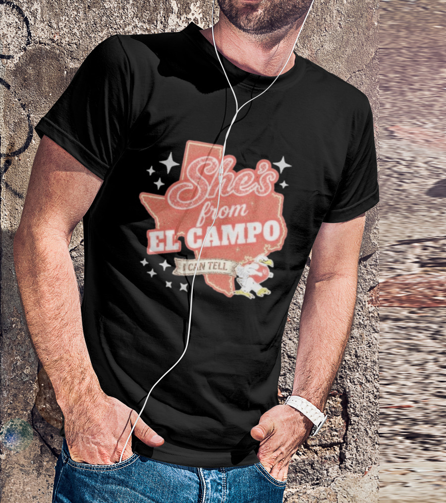 She's From El Campo I Can Tell Texas Outline Football T-Shirt