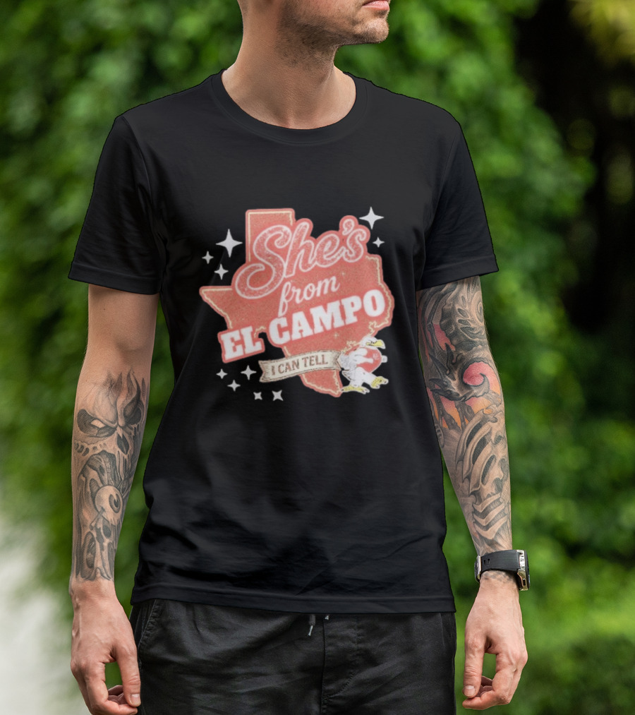 She's From El Campo I Can Tell Texas Outline Football T-Shirt