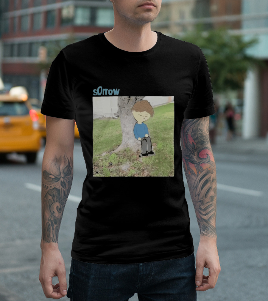 Sorrow Unhappy Sad Boy Leaning Against Tree T-Shirt