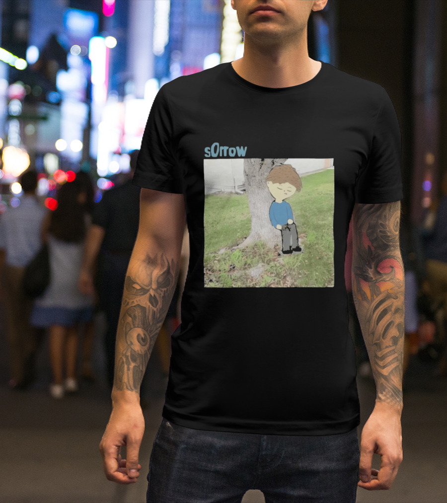 Sorrow Unhappy Sad Boy Leaning Against Tree T-Shirt