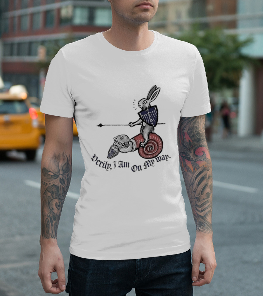 Verily I Am On My Way Knighted Rabbit Snail Medieval Marginalia T-Shirt