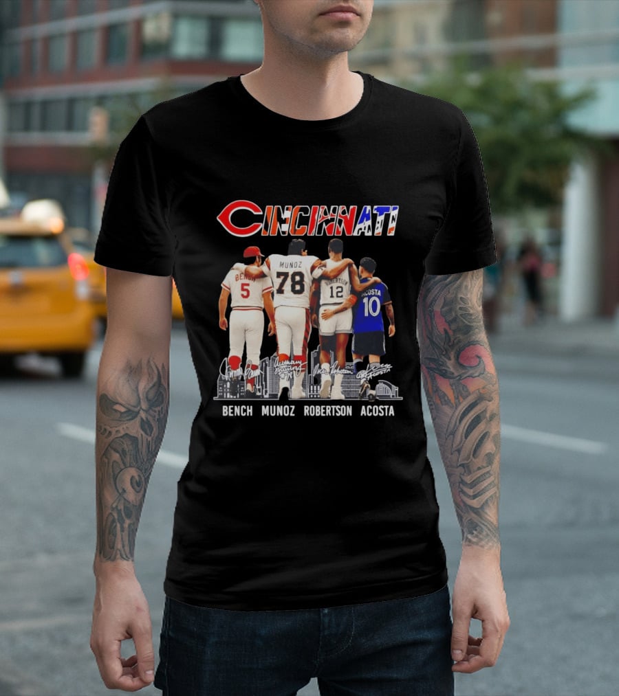 Cincinnati Icons Bench Munoz Robertson Acosta Sports Legends T-Shirt