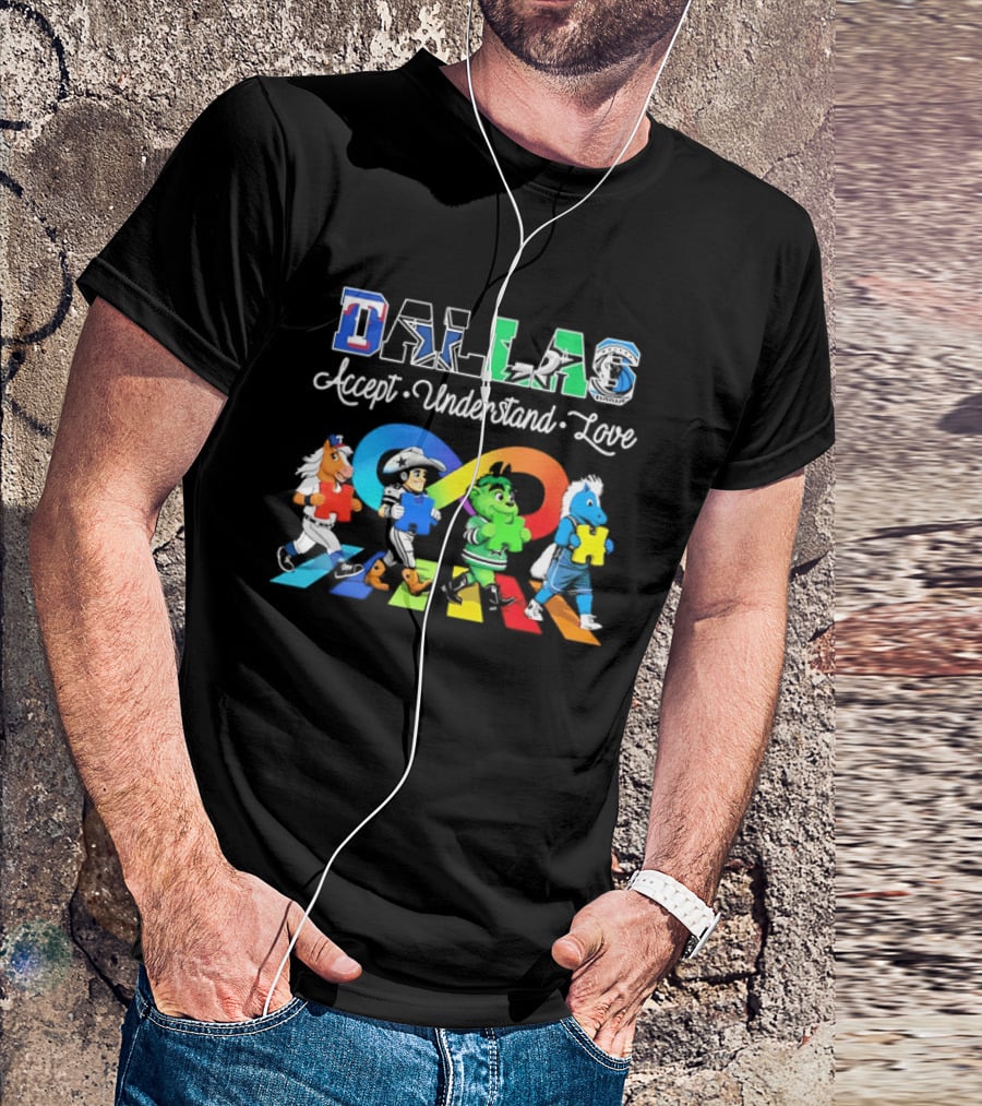 Dallas Accept Understand Love Autism Awareness Mascots Puzzle Pieces T-Shirt