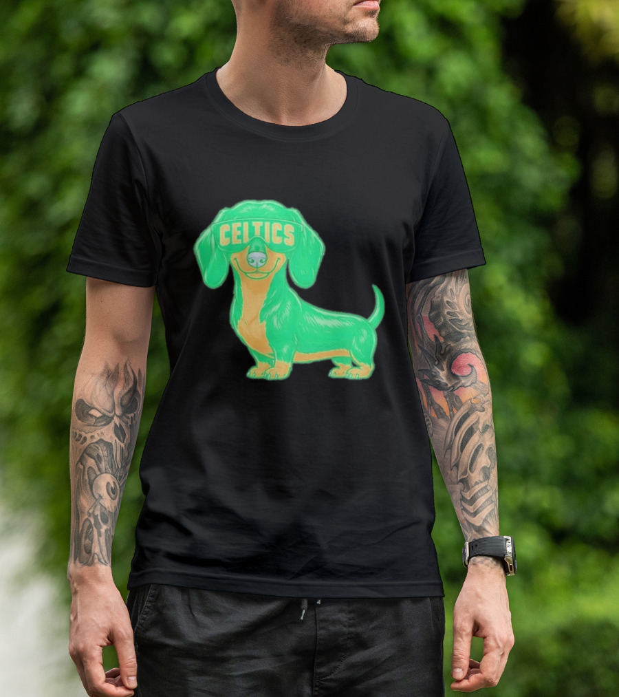 Boston Celtics Dachshund Cartoon Glasses T-Shirt