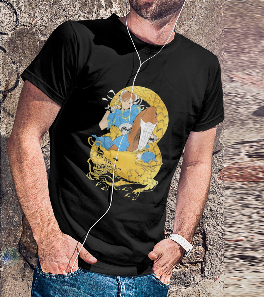 Chun Li Gold Dragon Kick Fighter Blue Outfit Gold Dragon T-Shirt