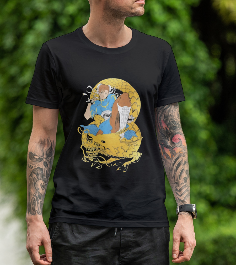 Chun Li Gold Dragon Kick Fighter Blue Outfit Gold Dragon T-Shirt
