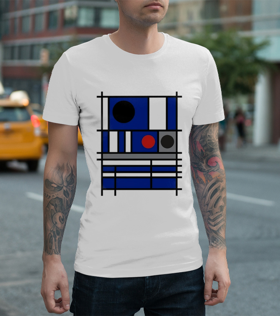 Geometric Shapes Blue Black Red Circles Squares Lines T-Shirt