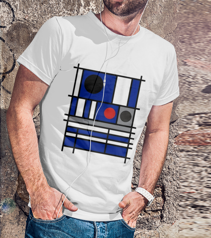 Geometric Shapes Blue Black Red Circles Squares Lines T-Shirt