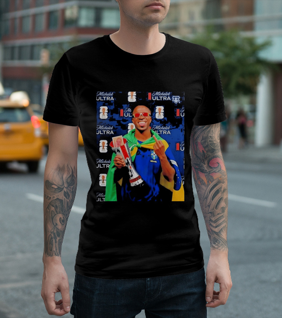 Vinicius Jr FIFA Trophy Celebration Brazil Flag Michelob Ultra T-Shirt