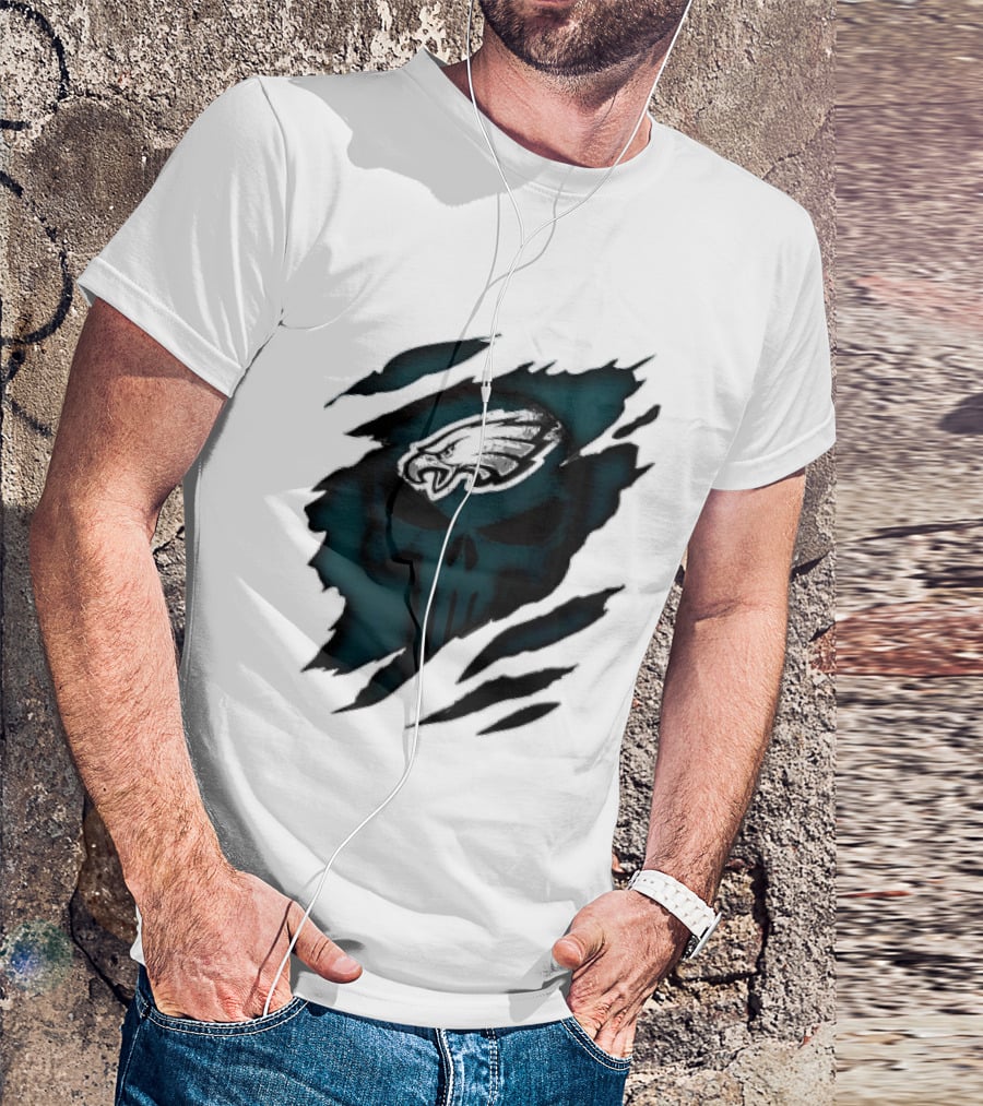 Philadelphia Eagles Punisher Skull Ripped Effect NFL Team Merchandise T-Shirt