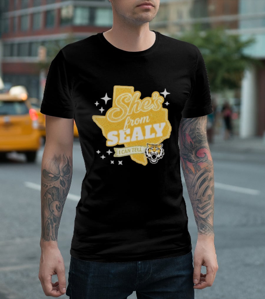 She's From Sealy Texas I Can Tell With Tiger Emblem And Stars T-Shirt