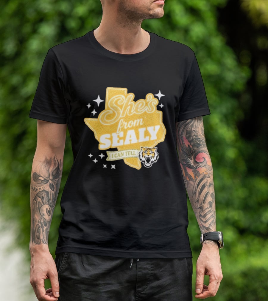 She's From Sealy Texas I Can Tell With Tiger Emblem And Stars T-Shirt