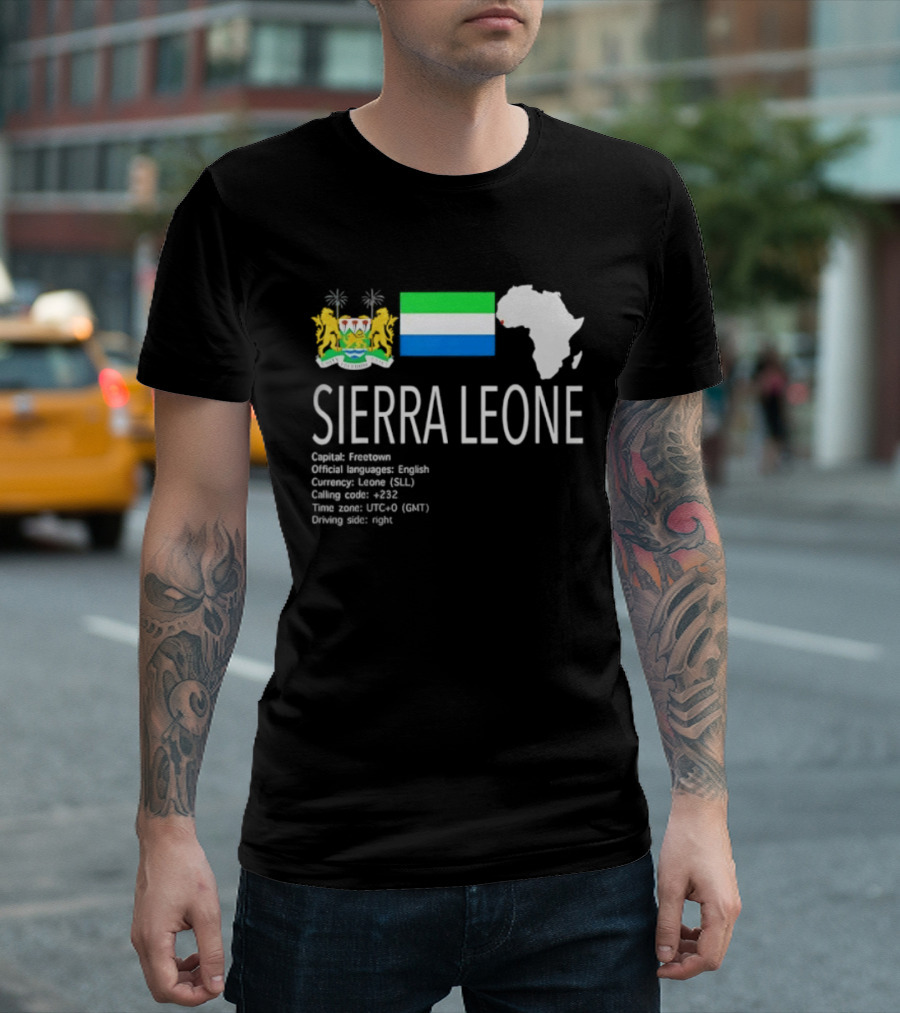 Sierra Leone Flag Map African Continent Geography Facts Creole Language GMT Time Zone Stats T-Shirt