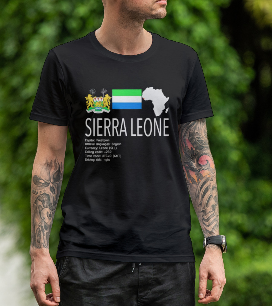 Sierra Leone Flag Map African Continent Geography Facts Creole Language GMT Time Zone Stats T-Shirt