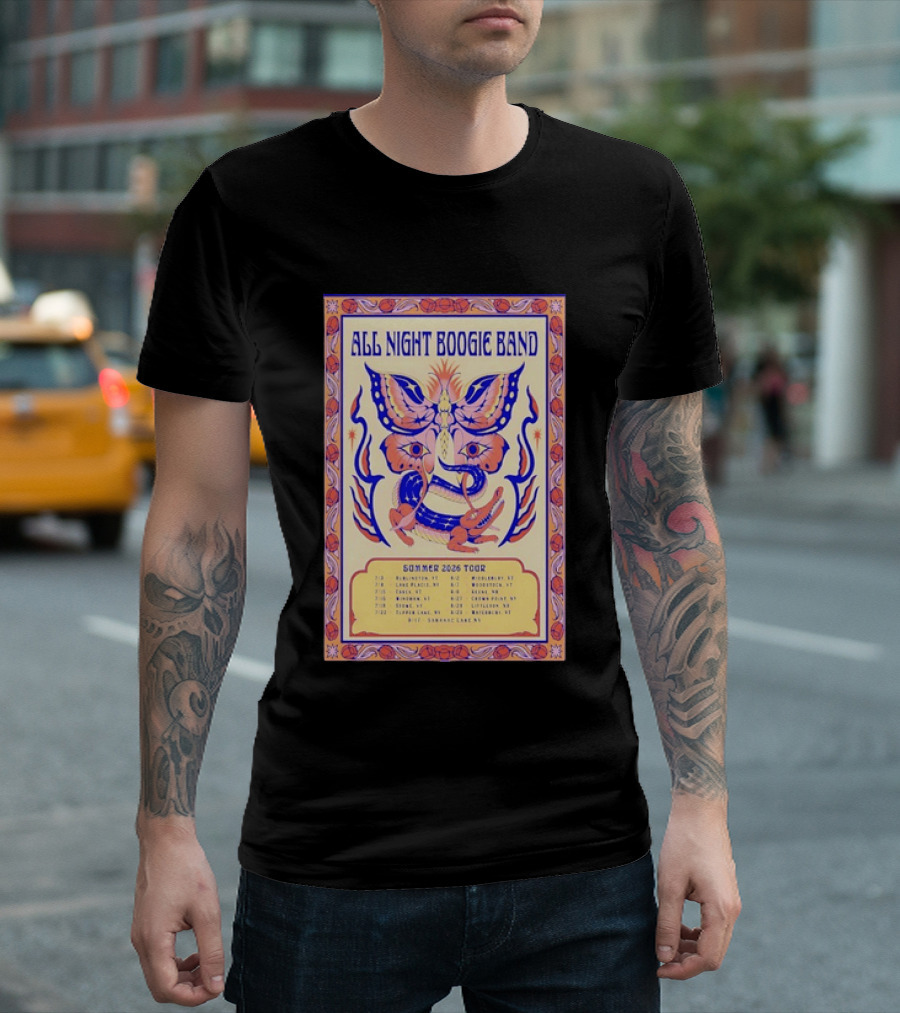 All Night Boogie Band 2026 Summer Tour Wilmington Washington Lake Placid Woodstock Hamden Catskill Saranac Lake T-Shirt