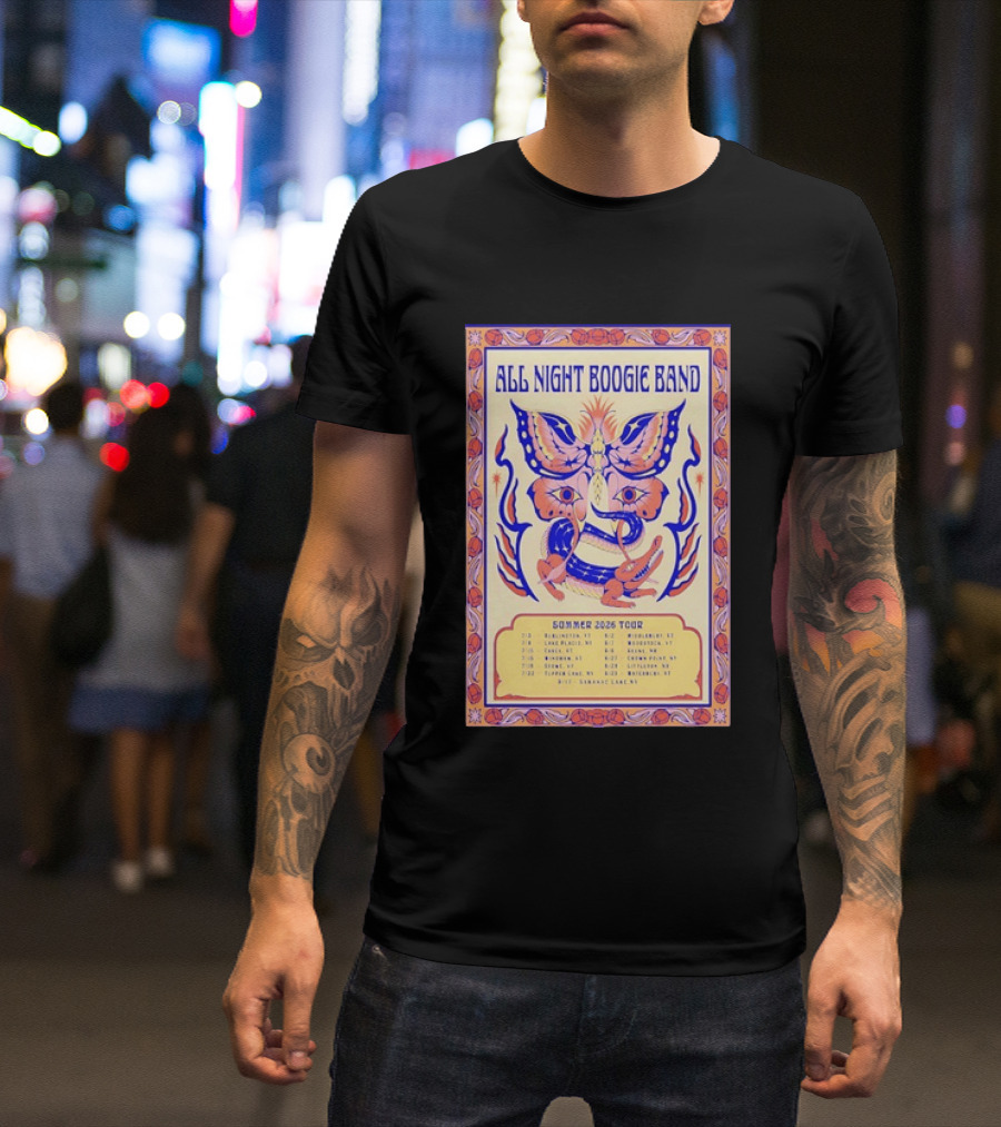All Night Boogie Band 2026 Summer Tour Wilmington Washington Lake Placid Woodstock Hamden Catskill Saranac Lake T-Shirt
