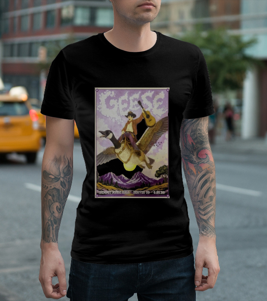 Geese Summit Music Hall Denver CO 6.25.26 Tour Cowboy Riding Goose Guitar T-Shirt