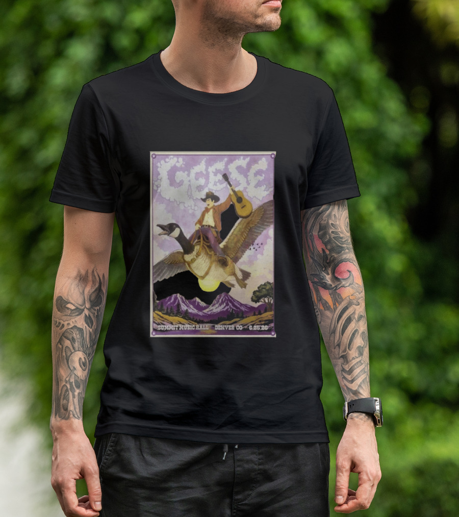 Geese Summit Music Hall Denver CO 6.25.26 Tour Cowboy Riding Goose Guitar T-Shirt