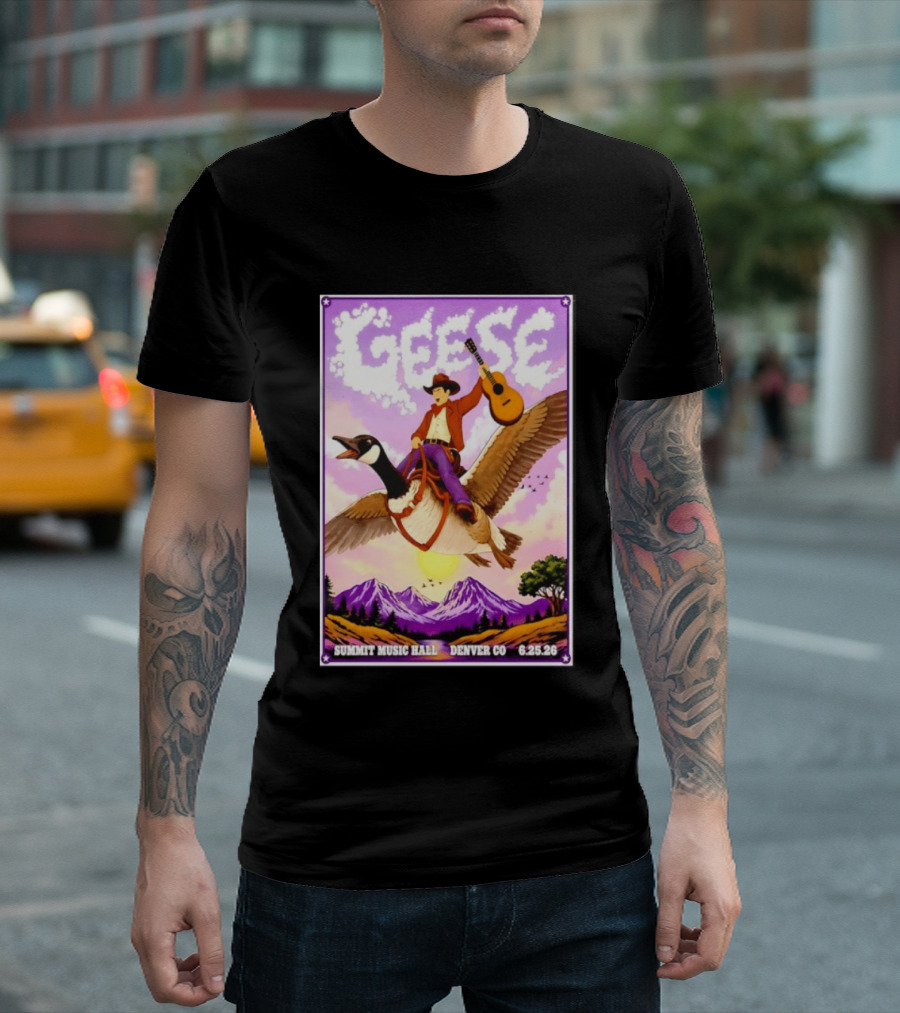 Geese Summit Music Hall Denver CO June 25th 2026 Cowboy Riding Goose With Guitar T-Shirt