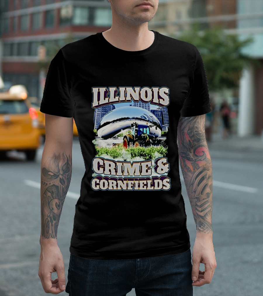 Illinois Crime And Cornfields Chicago Bean Tractor Scene T-Shirt
