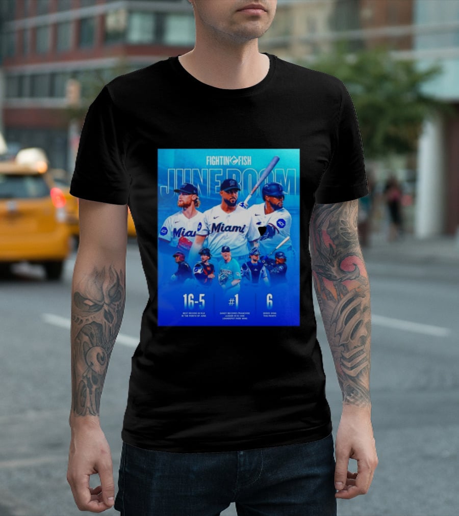 Fighting Fish Miami June Boom Sandy Alcantara Franchise Record T-Shirt