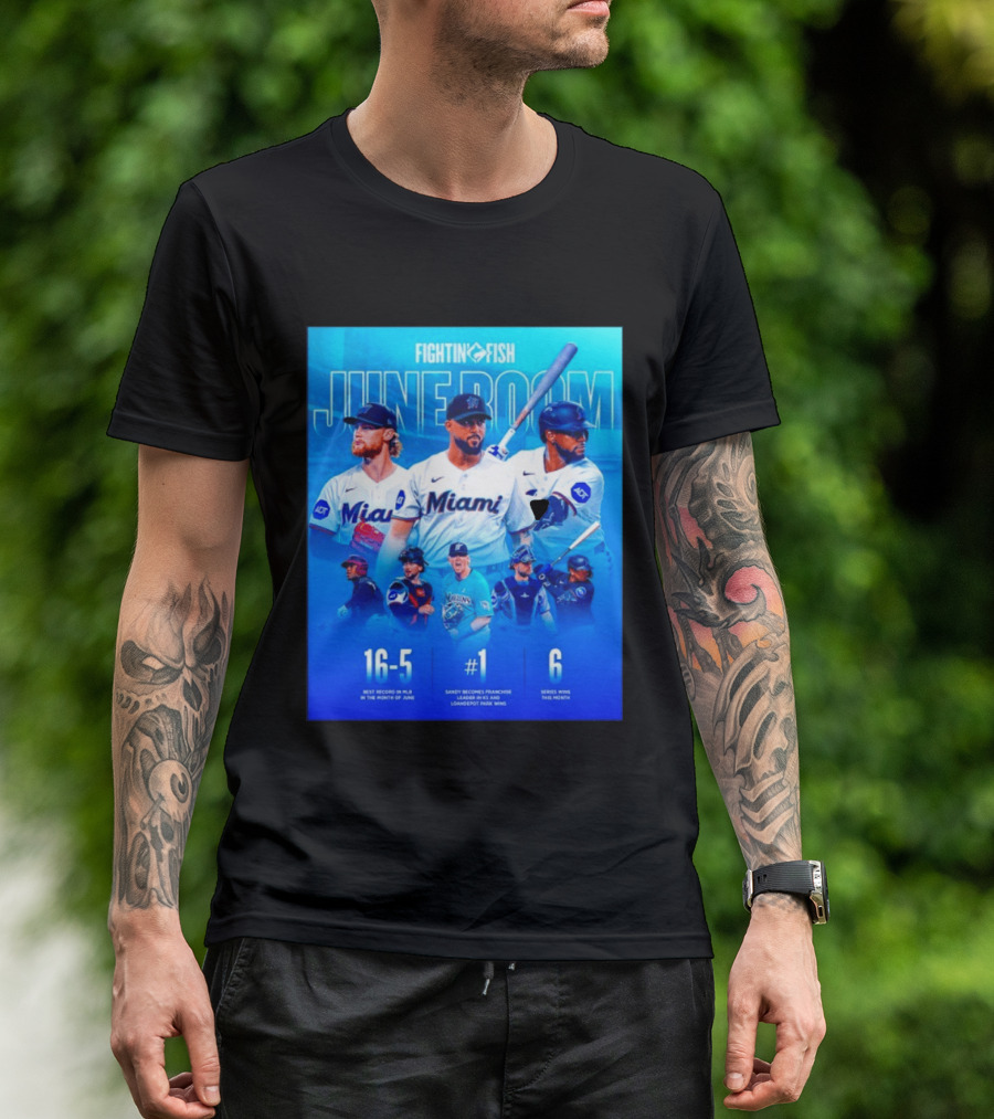 Fighting Fish Miami June Boom Sandy Alcantara Franchise Record T-Shirt