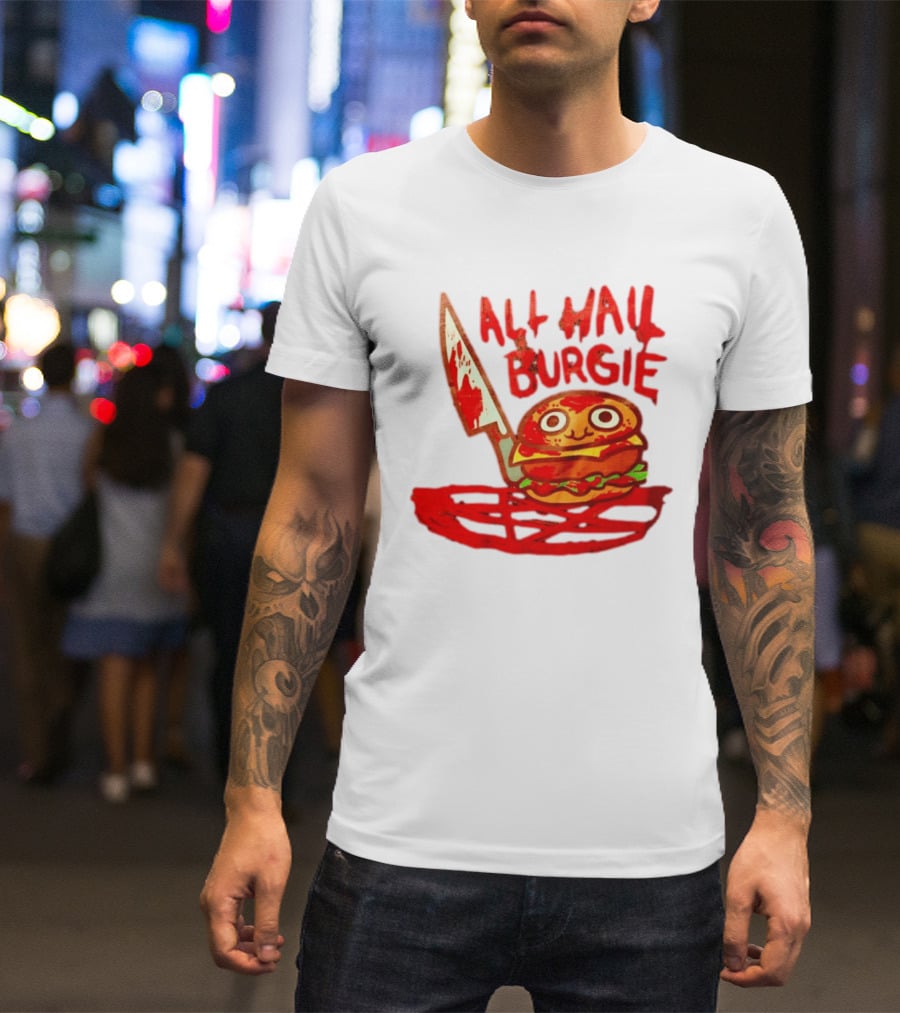 All Hail Burgie Creepy Cute Hamburger Knife Blood Image T-Shirt