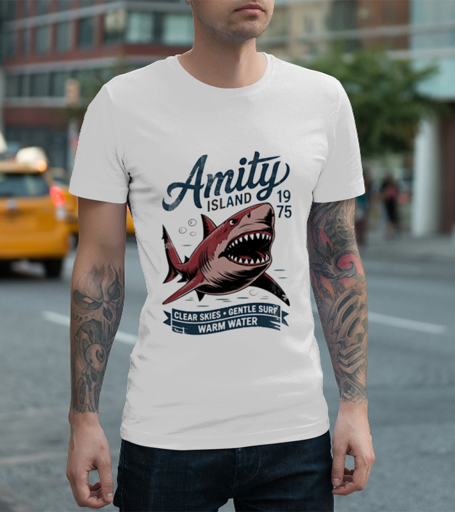 Amity Island 1975 Shark Clear Skies Gentle Surf Warm Water T-Shirt