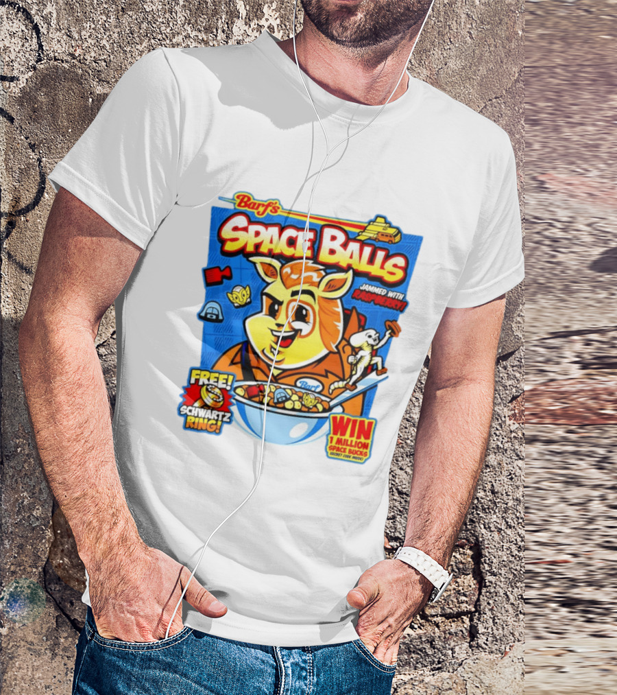 Barf Space Balls Cereal Box Jammed With Raspberry Free Schwartz Ring Win 1 Million Space Bucks T-Shirt