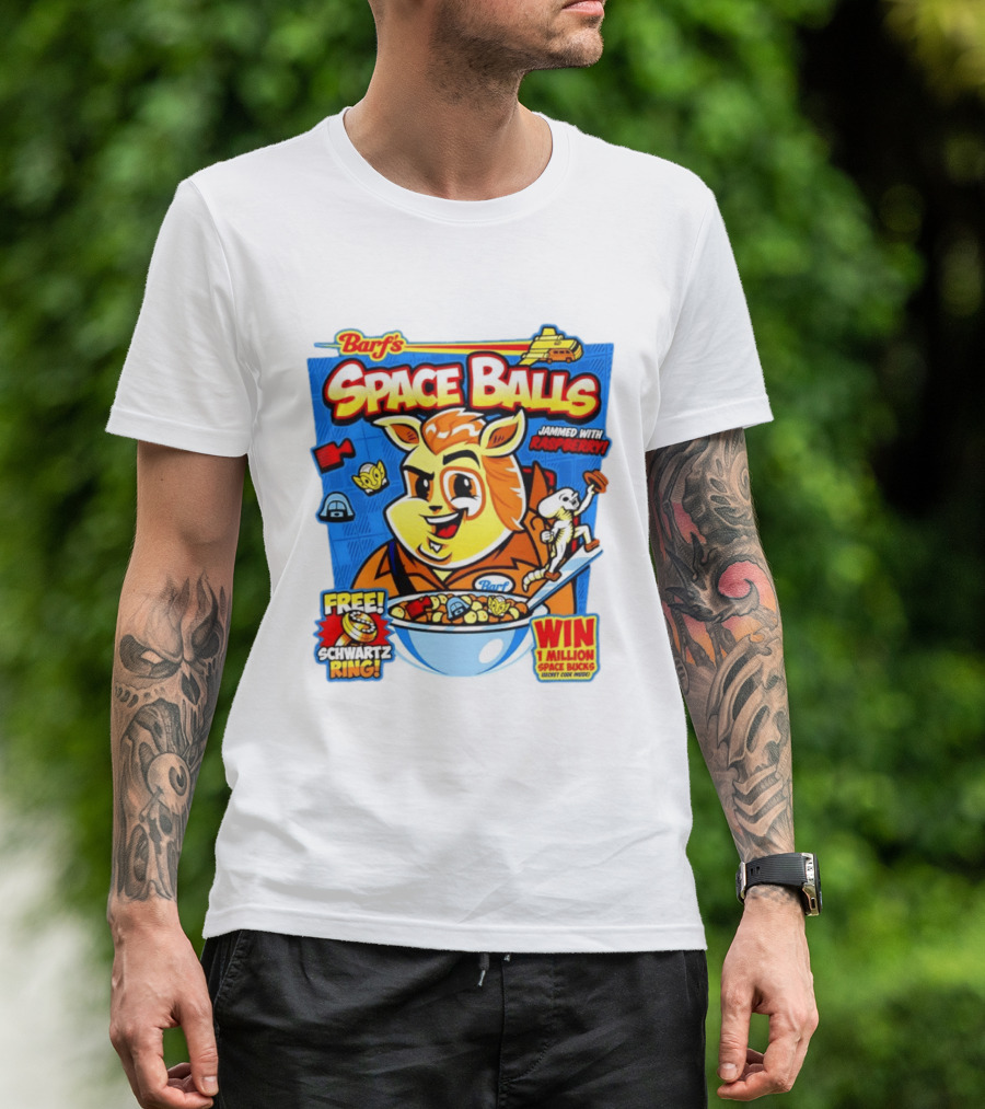 Barf Space Balls Cereal Box Jammed With Raspberry Free Schwartz Ring Win 1 Million Space Bucks T-Shirt