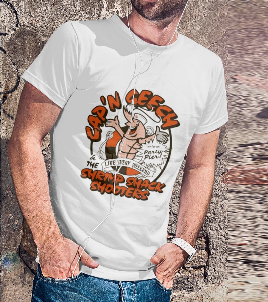 Cap'n Geech And The Shrimp Shack Shooters Live Every Weekend Party Pier T-Shirt
