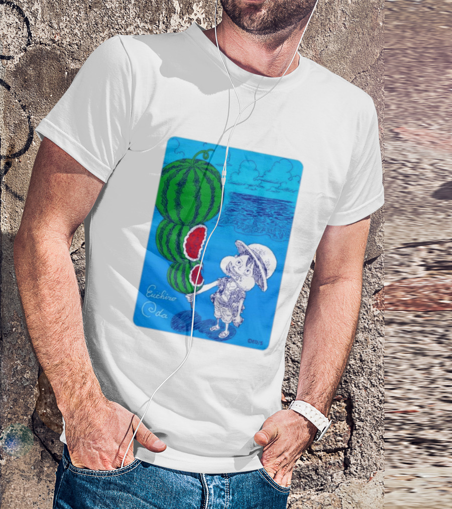 Monkey D Luffy Watermelon Eating Art By Eiichiro Oda One Piece Ocean Scene T-Shirt