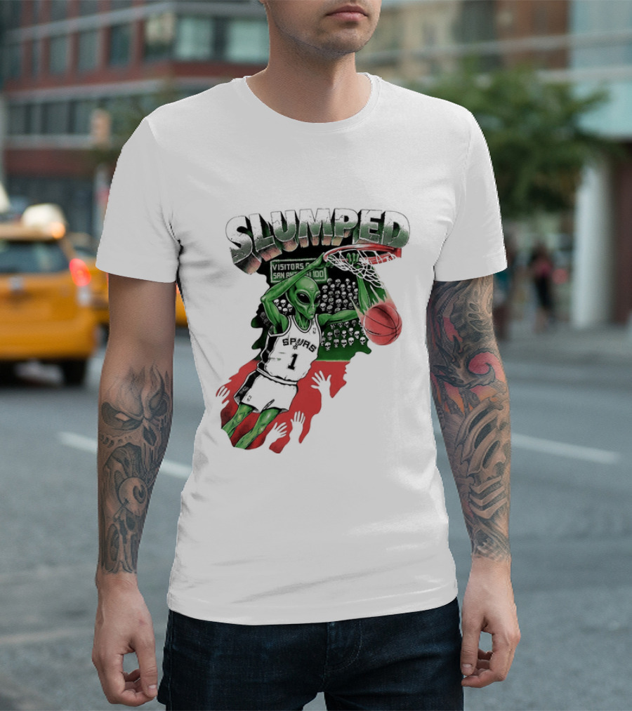 San Antonio Spurs NBA Alien Victor Wembanyama Slumped Basketball Visitors T-Shirt